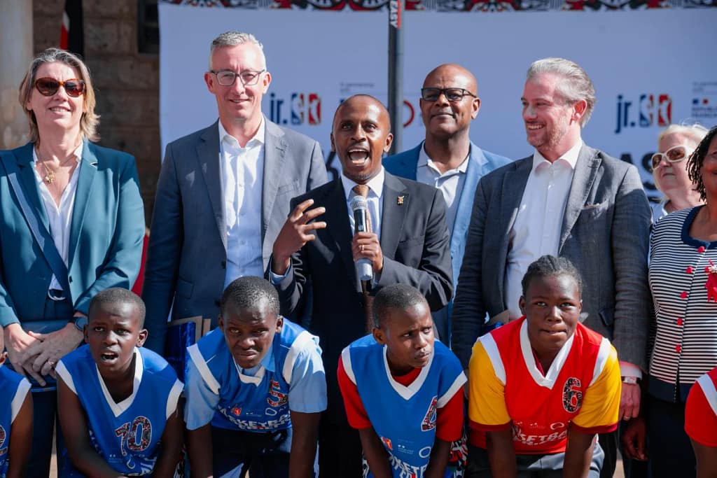 Basketball Experience Clinic for Deaf and Non-Deaf Students Lights Up Kinyanjui Road Primary School 1 AFD County Director, Anne Gael, German Ambassador, H.E Sebastian Groth, Member of Parliament, Dagoretti South, HON. Waweru John Kiarie, NBA County Director, Michael Finley,and the French Ambassador H.E Arnaud
